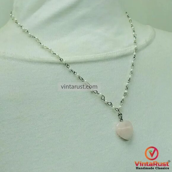 Elegant Calcite Stone Heart Pendant Necklace with Delicate Silver Chain - Picture 7 of 15